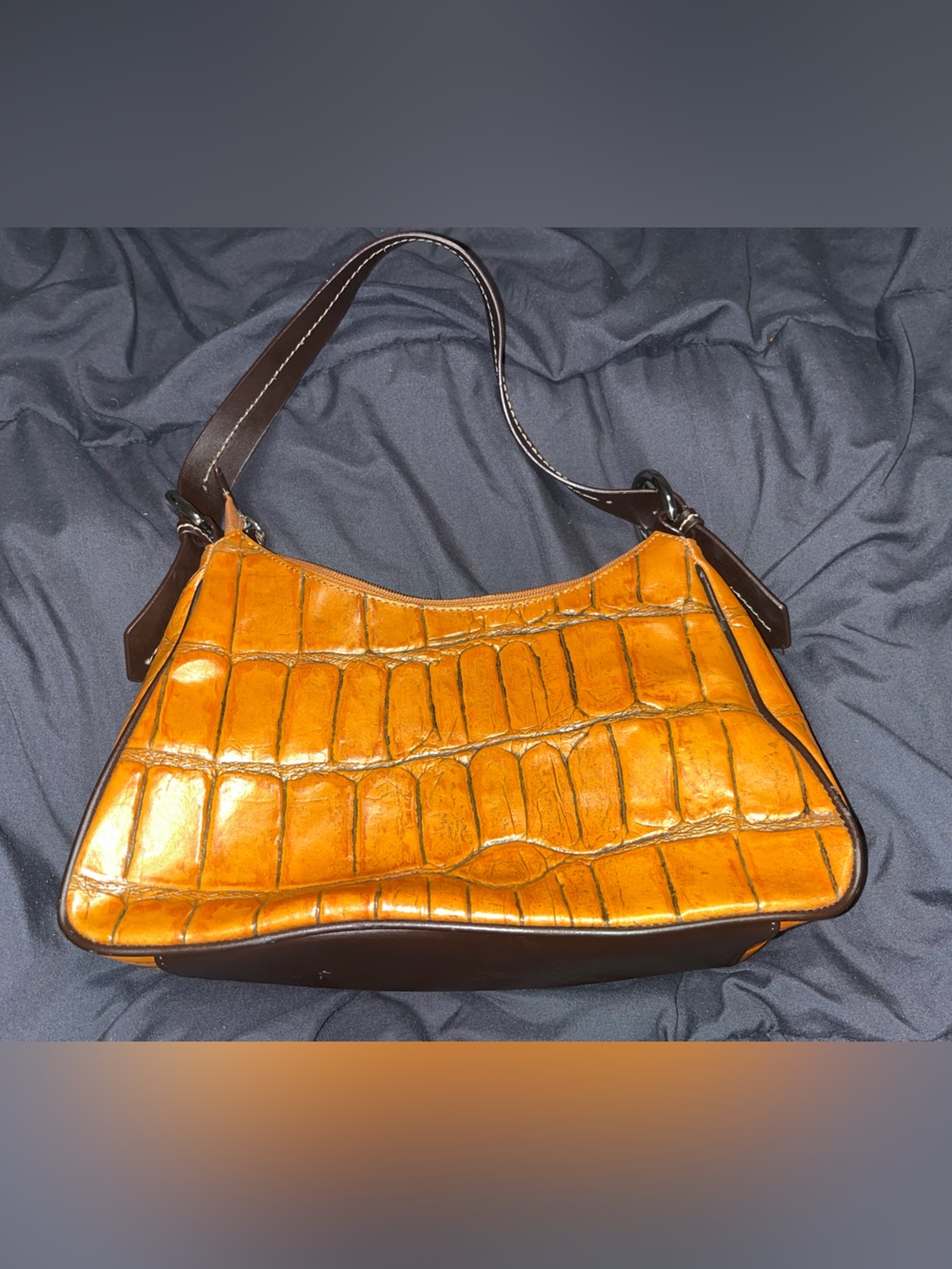 Coldwater Creek Croc-Embossed Shoulder Bag in Amber